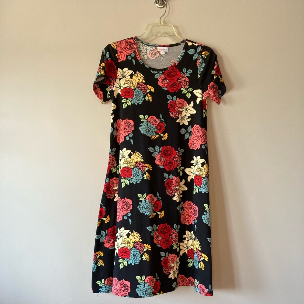 LuLaRoe Floral Dress XS Pockets Roses Comfort Career Work.
